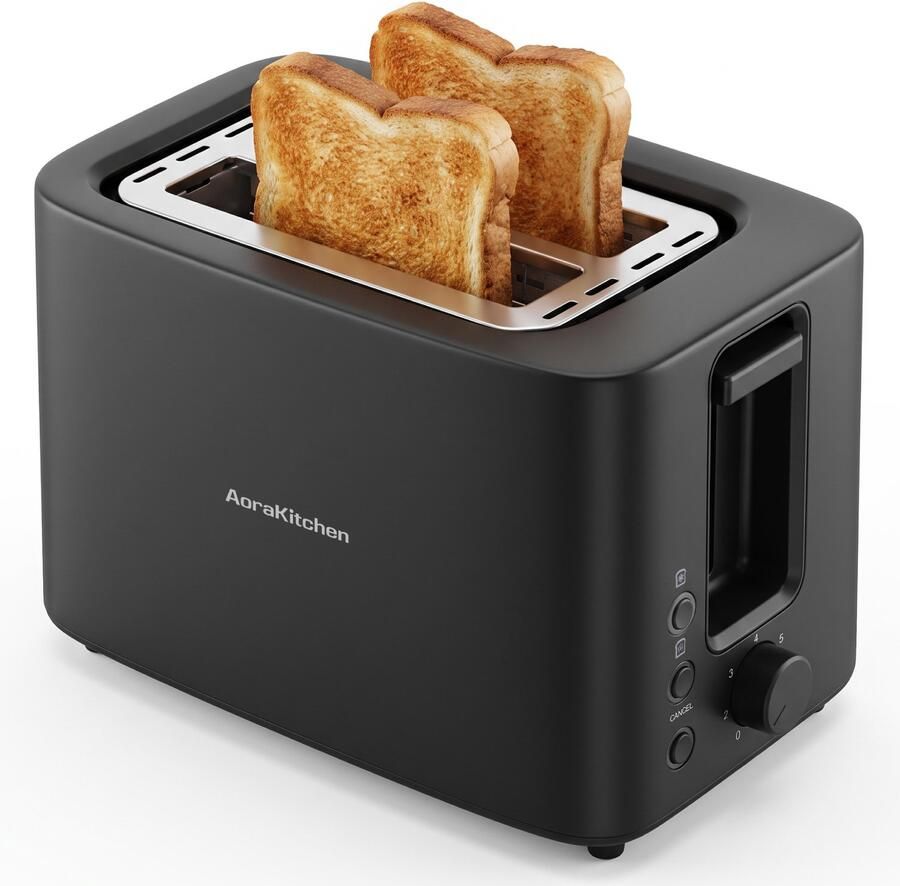 AoraKitchen Broodrooster 750W 7 Warmteniveaus Toaster Extra Brede Sleuven Tosti Apparaat Broodrooster Zwart