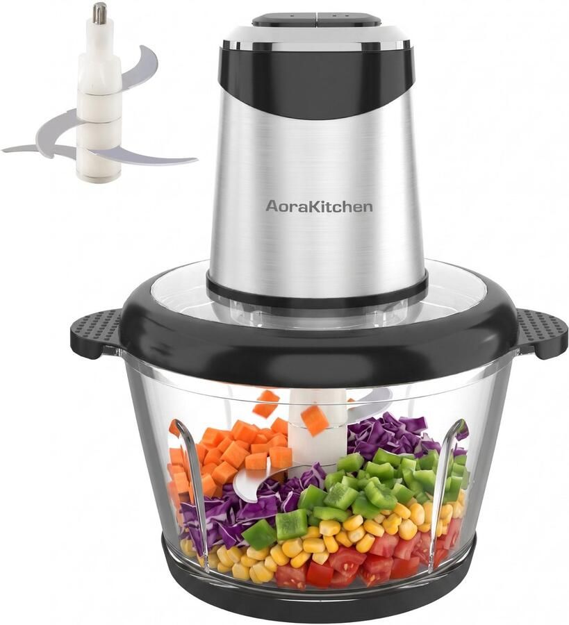 AoraKitchen Hakmolen Electrisch 2L Glazen Kom BPA-Vrij 400W 2 Snelheden RVS Elektrische Hakmolen Food Chopper