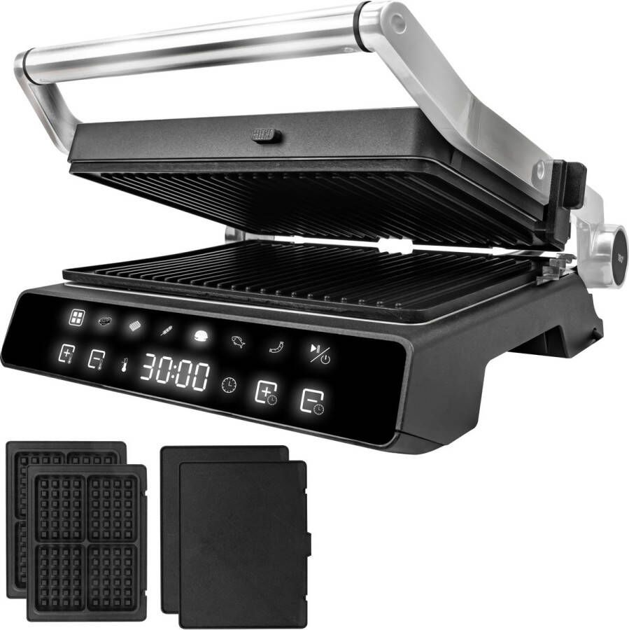AoraKitchen Contactgrill 180º Uitklapbaar Grill Apparaat met 6 Uitneembare Platen Wafelijzer Tosti Ijzer 2000W
