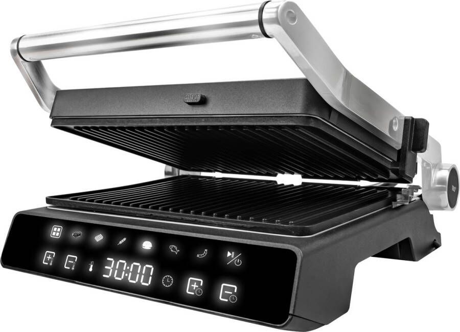 AoraKitchen Contactgrill 180º Uitklapbaar Grill Apparaat met Uitneembare Platen 7 Standen Tosti en Panini Ijzer 2000W