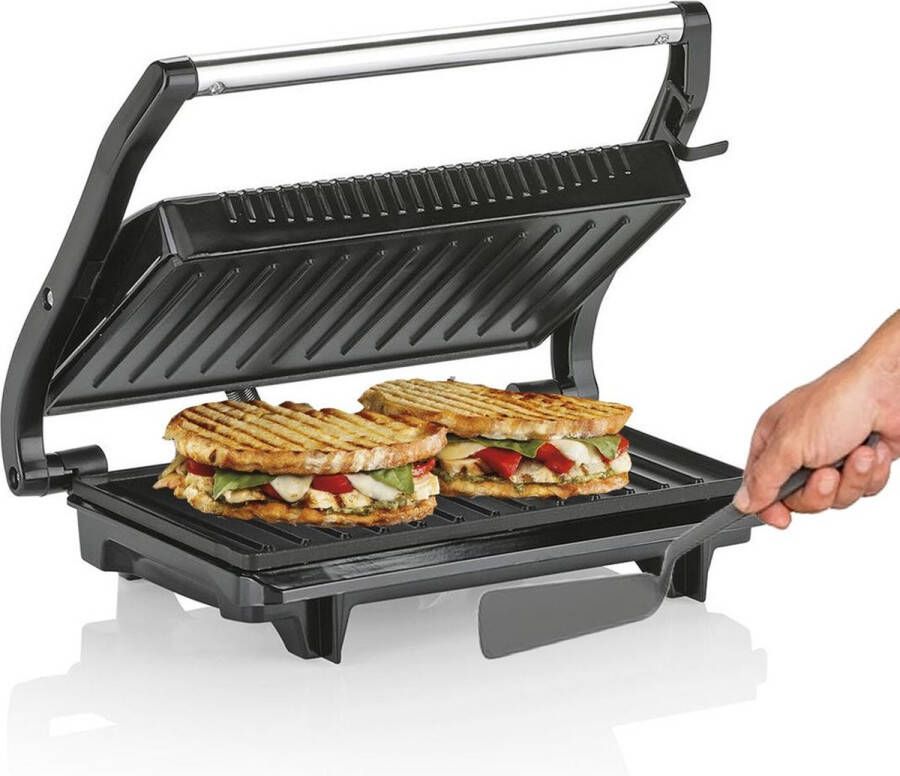 ApexArte Contactgrill Tosti Apparaat Tosti-ijzers Panini Grill Zwart met Zilver