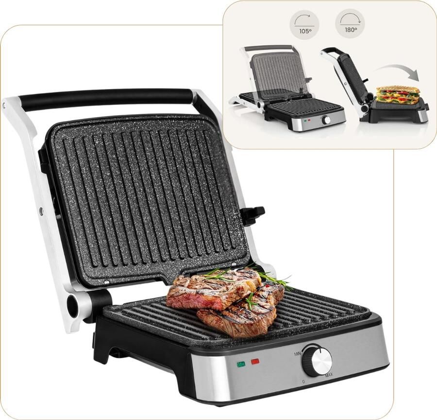 ApexArte Elektrische Grill Contactgrill Panini Snelle Maaltijden Dubbele Grill Oppervlak