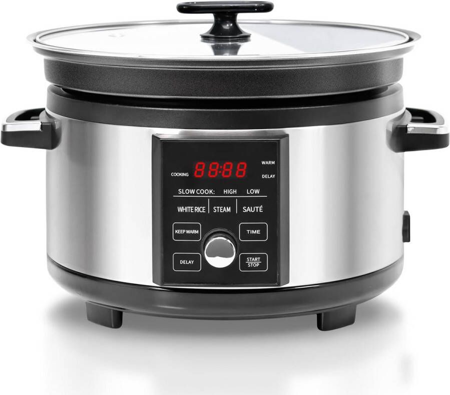 ApexArte Slowcooker met Timer Keramische Binnenpan Hotpot Roestvrij Staal