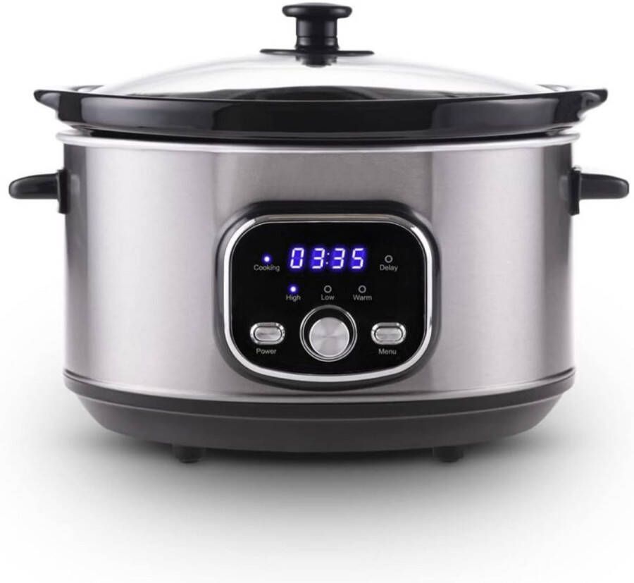 ApexArte Slowcooker met Timer Keramische Binnenpan Hotpot Zilver
