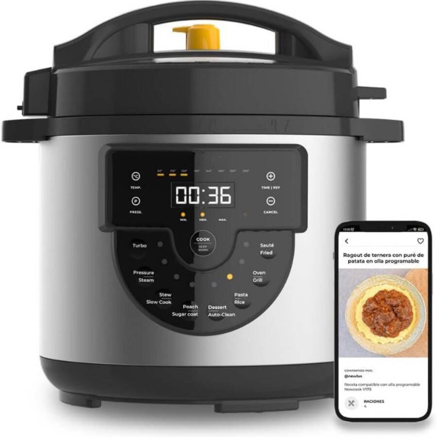ApexArte Slowcooker met Timer Keramische Binnenpan Hotpot Zwart en Grijs