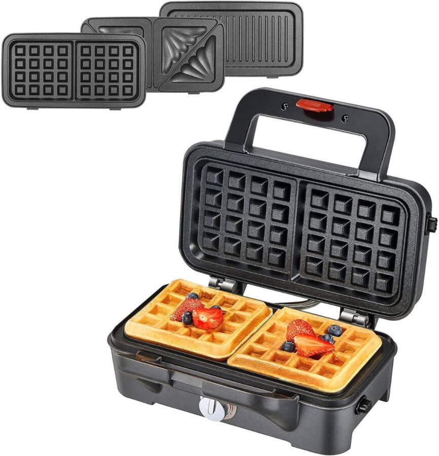 ApexArte Wafelijzer met Verwisselbare Platen Contact Grill Tosti Apparaat