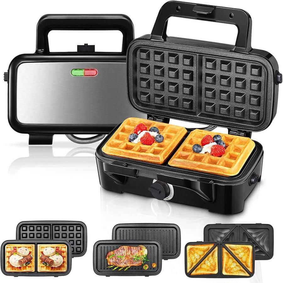 ApexArte Wafelijzer met Verwisselbare Platen Contact Grill Tosti Apparaat