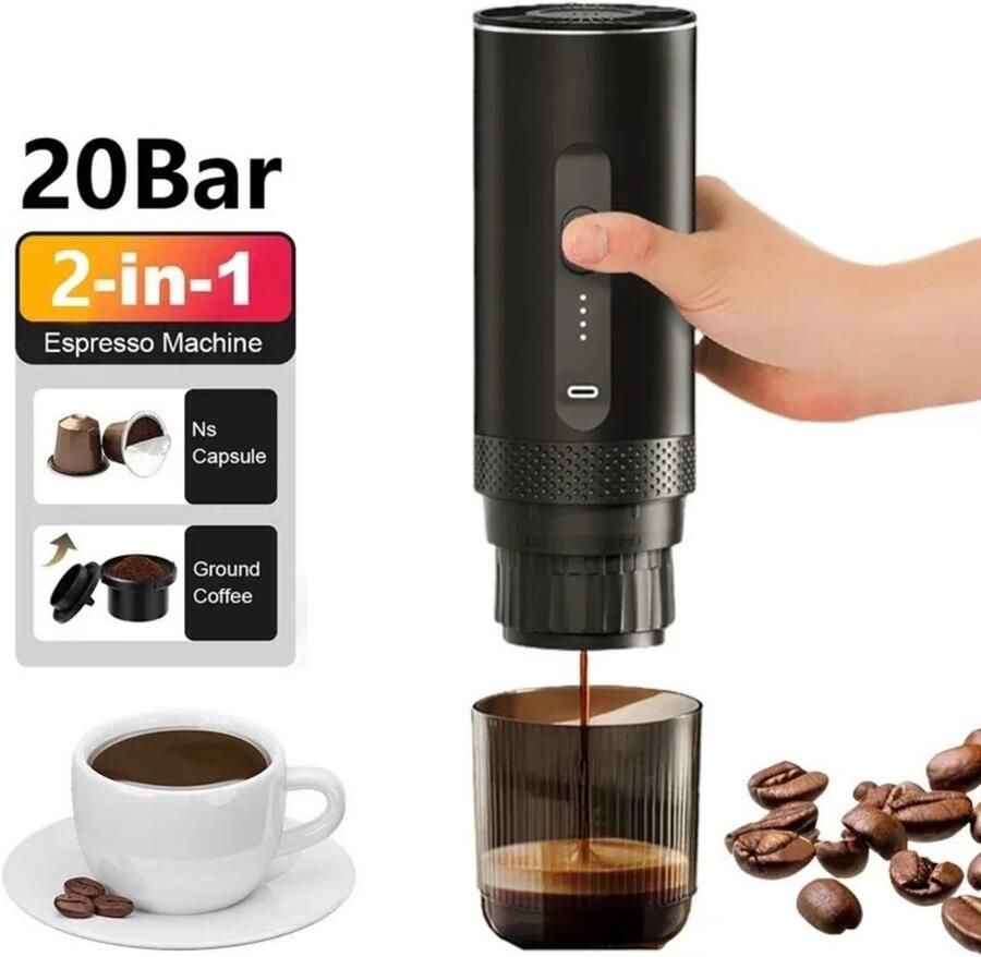 Archi Koffiezetapparaat – Koffiemachines – Capsule & Gemalen Koffie – 20 Bar – Voor Auto Camping en Thuis Zwart