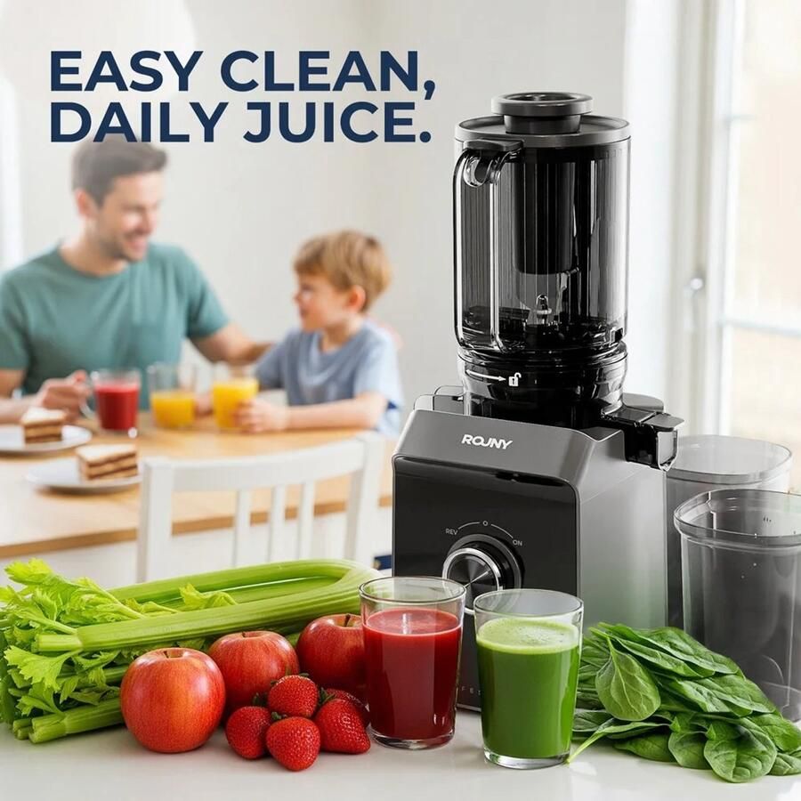 Archi Slow Juicer – Blender Mixer Filtervrij – 150W – Grote Vulopening – Koud Persen – Zelfreinigend – BPA-vrij – Zwart