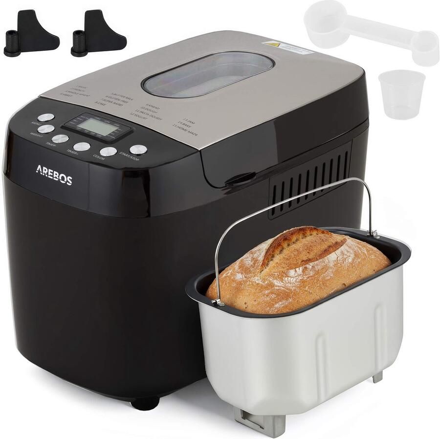 Arebos Broodbakmachine 1500g met 15 Programma's Timer Deeginstellingen 850W