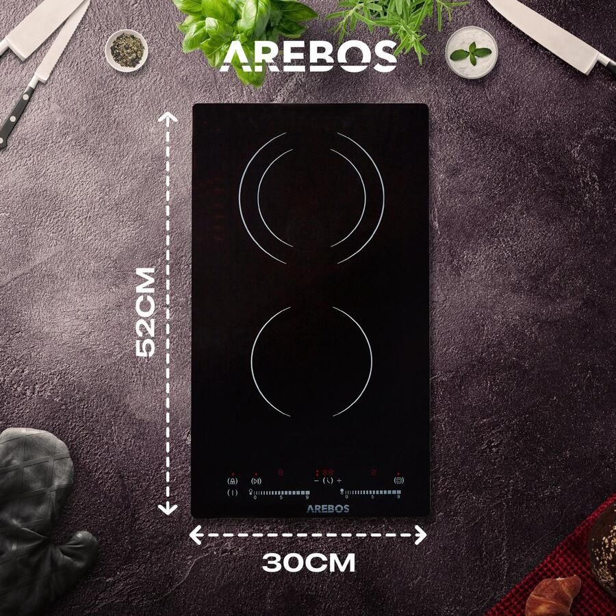 Arebos glaskeramische kookplaat met 2 kookplaten en Sensor Touch 2 Zone