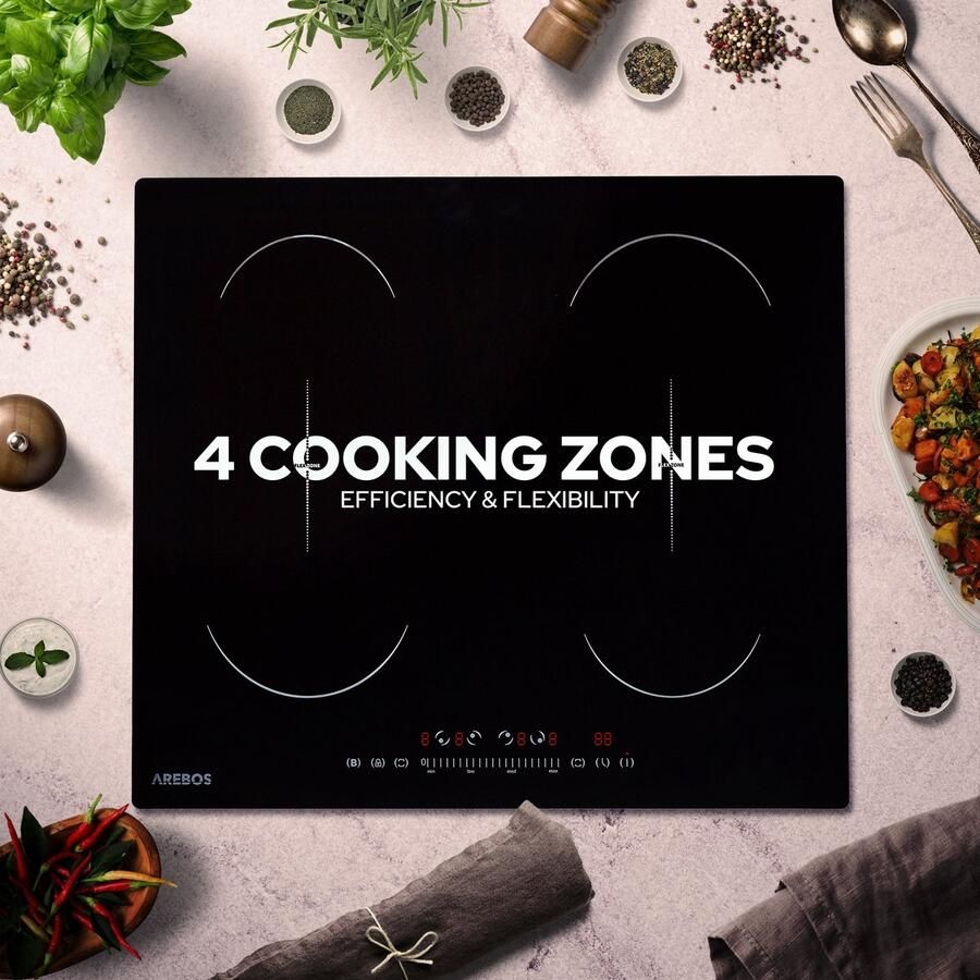 Arebos Inductiekookplaat Keramische kookplaat Zelfvoorzienend 7200 W 4 zones - Foto 2