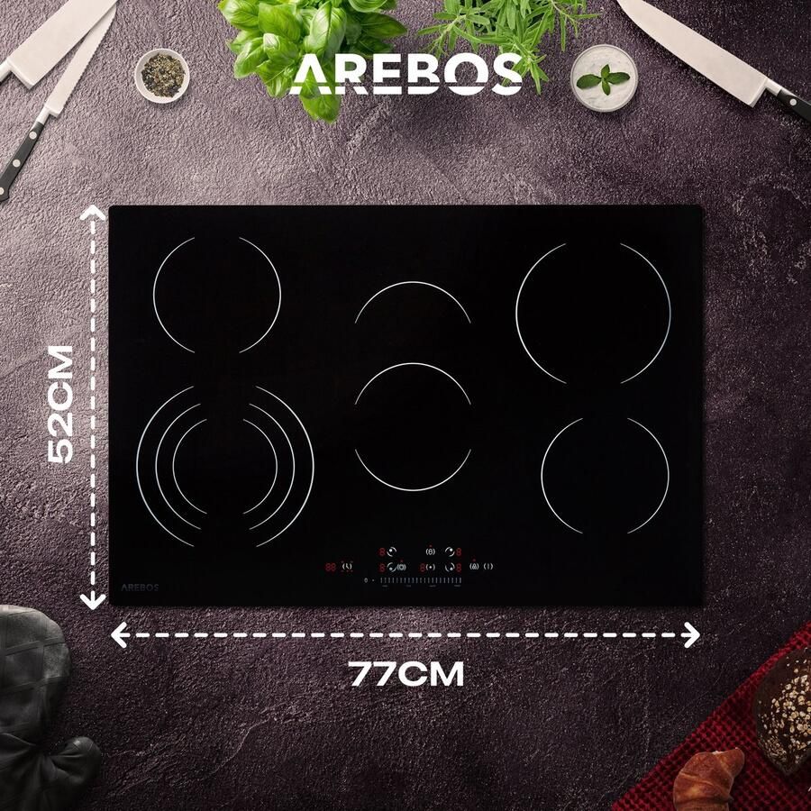Arebos glaskeramische kookplaat met 5 kookplaten en Sensor Touch 5 Zone