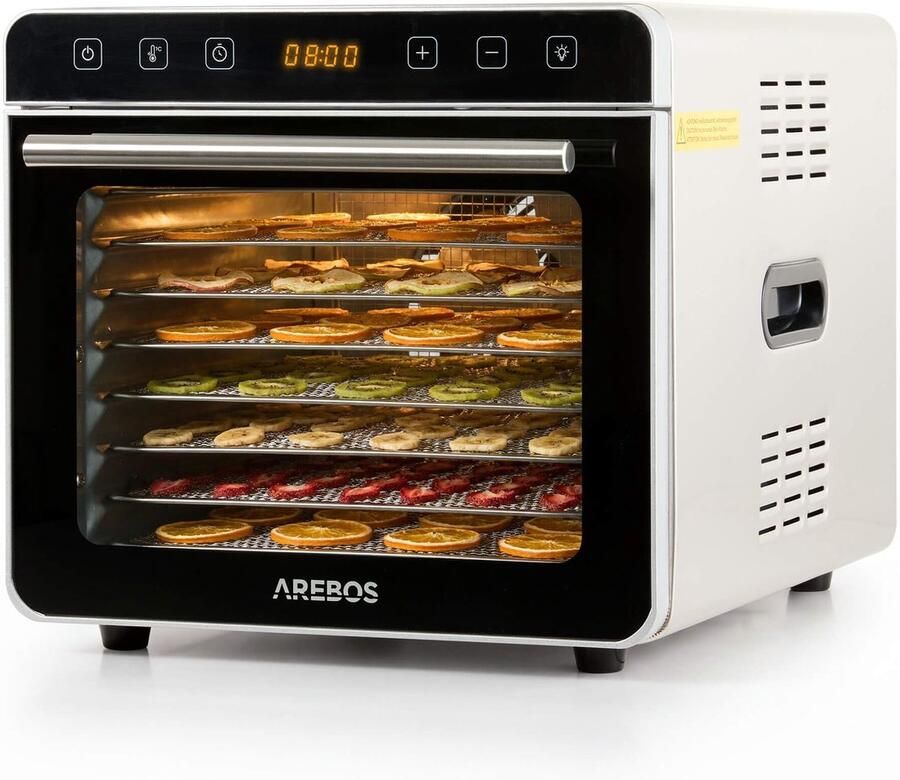 Arebos Voedseldroger RVS 700W 19L 8 Roosters LED Touch Fruit Groenten Drogen