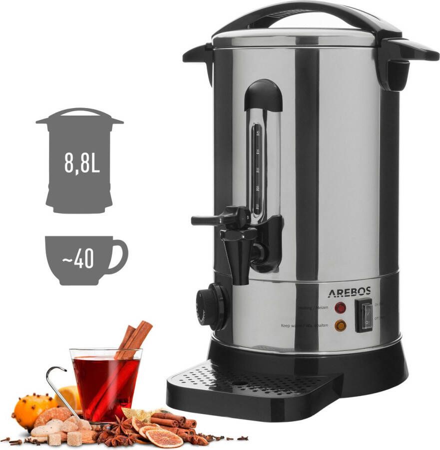 Arebos Glühweinketel 8 L roestvrij Staal Warmwaterdispenser 950W Heetwaterkoker Theekoker met traploze temperatuurregelaar 30-110 °C |Thee Koffie Glühwein Ketel Waterkoker Glühweinfornuis