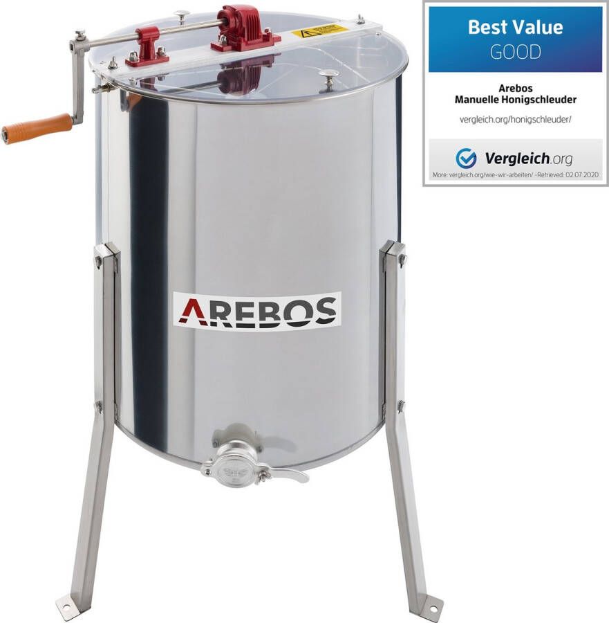 Arebos Honing Extractor Honing Centrifuge Roestvrij Staal Handmatig voor 4 honingraatjes 26 x 42cm