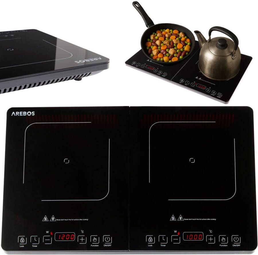 Arebos Inductiekookplaat 3500W Inductiekookplaat Dubbele kookplaat 2 platen