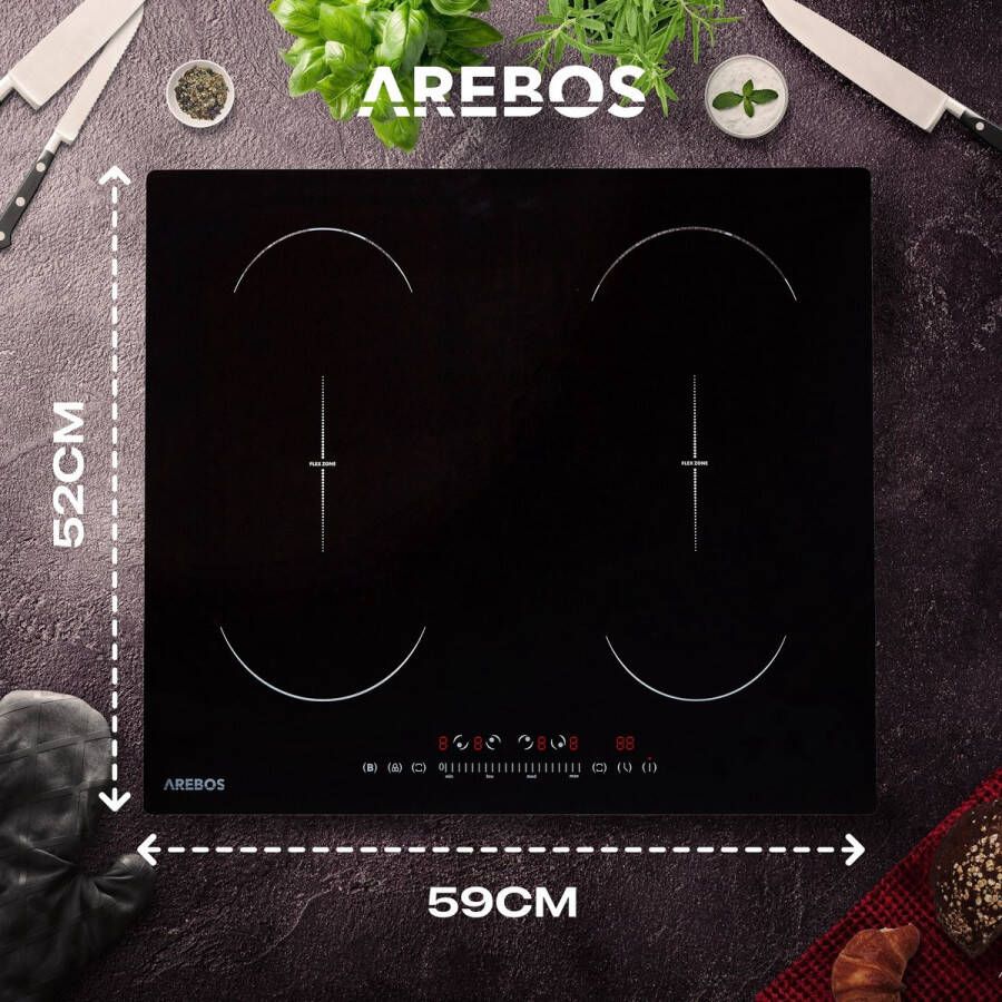 Arebos Inductiekookplaat Keramische kookplaat Zelfvoorzienend 7200 W 4 zones