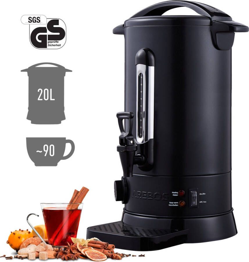 Arebos Catering Koker 20 L roestvrij Staal Warmwaterdispenser 1650W Heetwaterkoker Theekoker met traploze temperatuurregelaar 30-110 °C |Thee Koffie Glühwein Ketel Waterkoker Glühweinfornuis