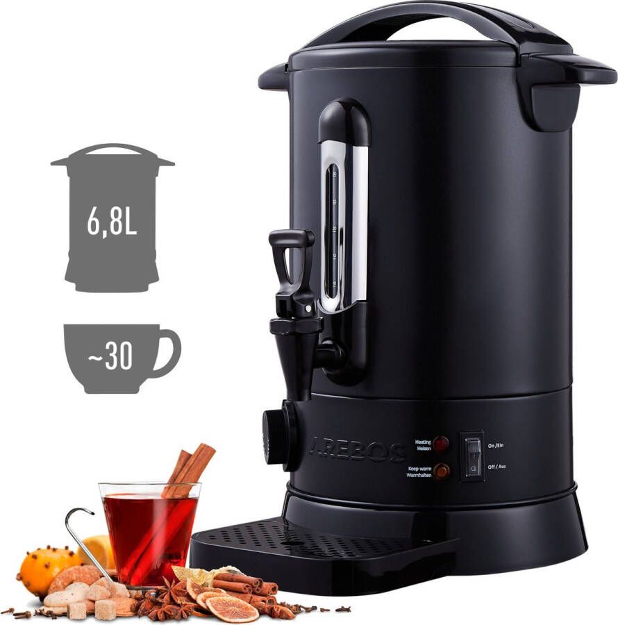 Arebos Catering Koker 6 8 L roestvrij Staal Warmwaterdispenser 950W Heetwaterkoker Theekoker met traploze temperatuurregelaar 30-110 °C |Thee Koffie Glühwein Ketel Waterkoker Glühweinfornuis