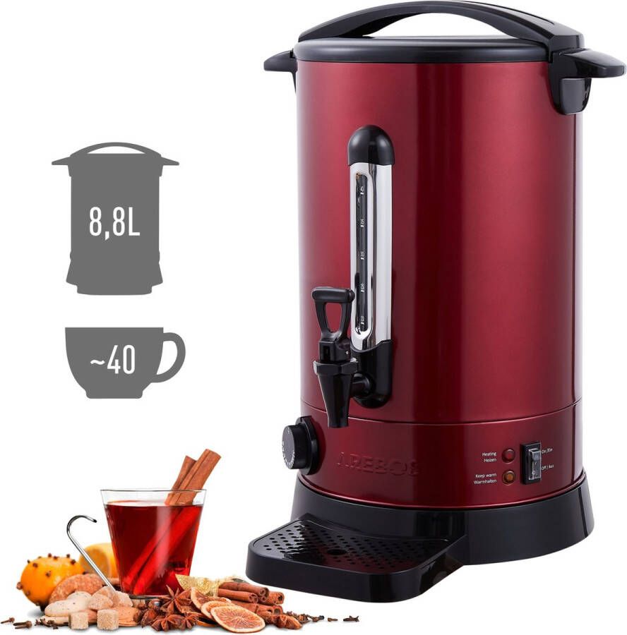 Arebos Catering Koker 8 8L roestvrij Staal Warmwaterdispenser 950W Heetwaterkoker Theekoker met traploze temperatuurregelaar 30-110 °C |Thee Koffie Glühwein Ketel Waterkoker Glühweinfornuis