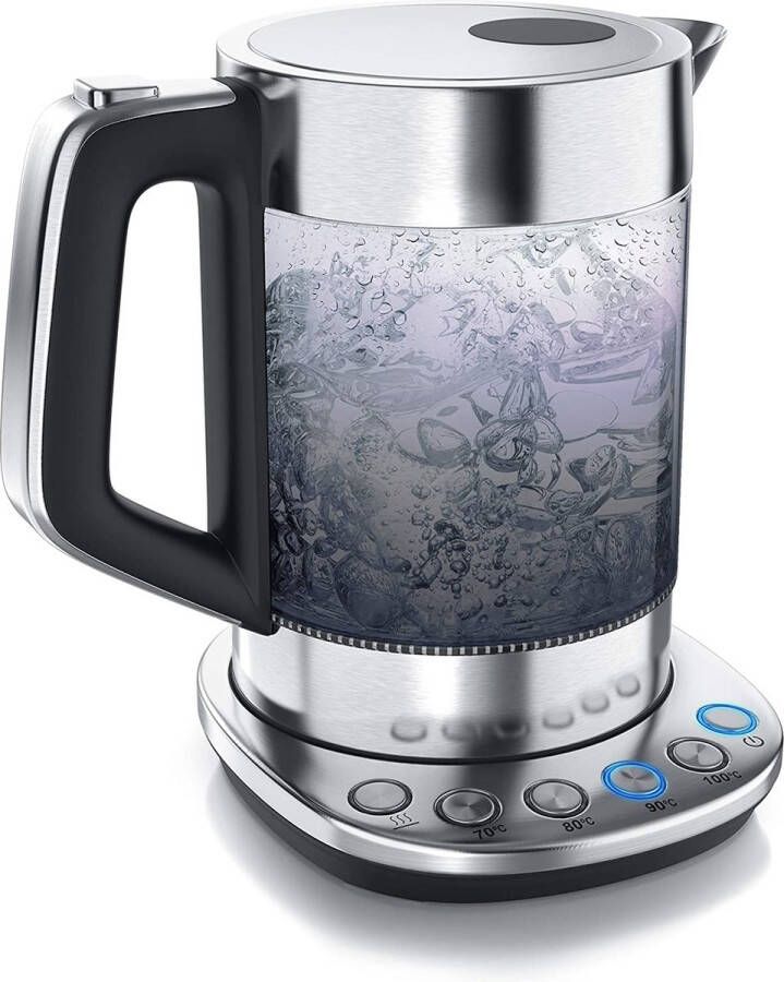 Arendo Rookglas glas waterkoker 1 5 liter inhoud borosilicaatglas basisstation van roestvrij staal modern design