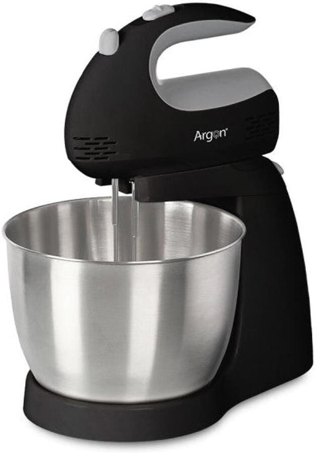 Argon Handmixer Zwart met Standaard en RVS Mengkom 300 W
