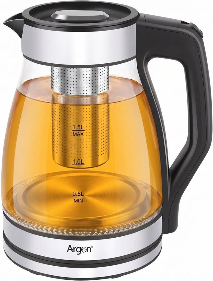 Argon Waterkoker Glas RVS met Filter 1.5 Liter 1500 W