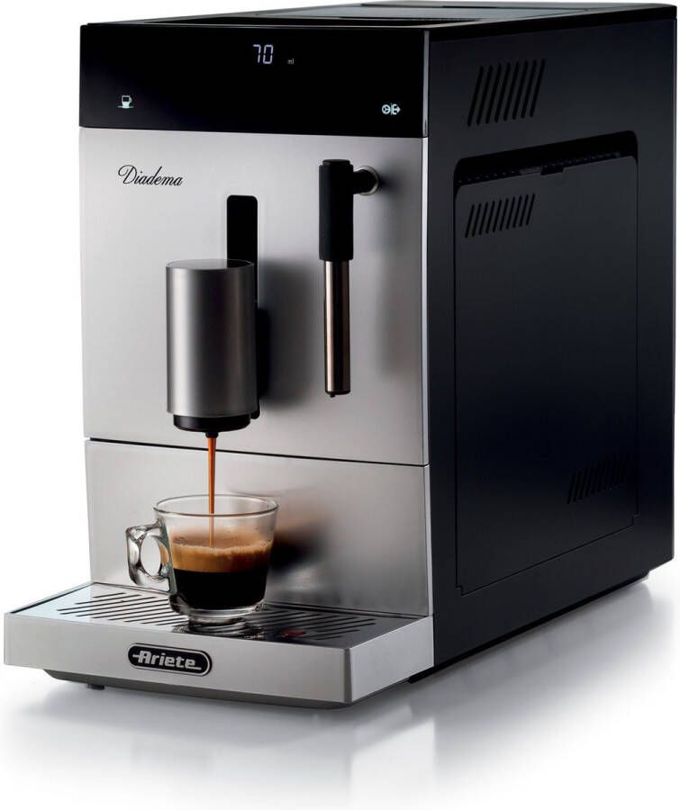 Ariete 1452 Diadema compacte volautomatisch espressomachine compact formaat 19 bar druk zilver
