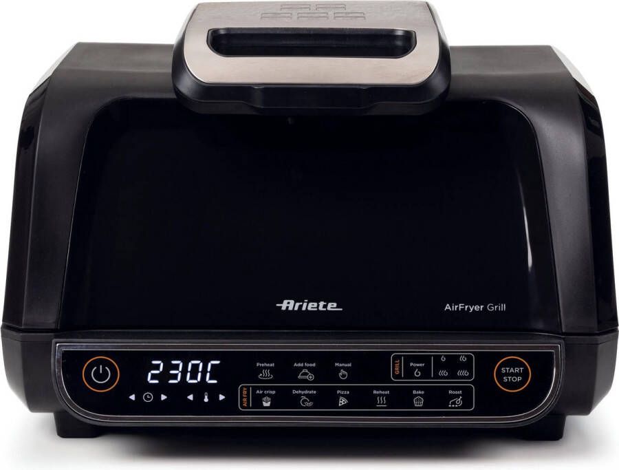 Ariete 4635 Air Fryer Grill Friggitrice ad aria e Griglia Bistecchiera 1700W Capacità 8L Friggi e Griglia 8 funzioni di cottura Timer Nero