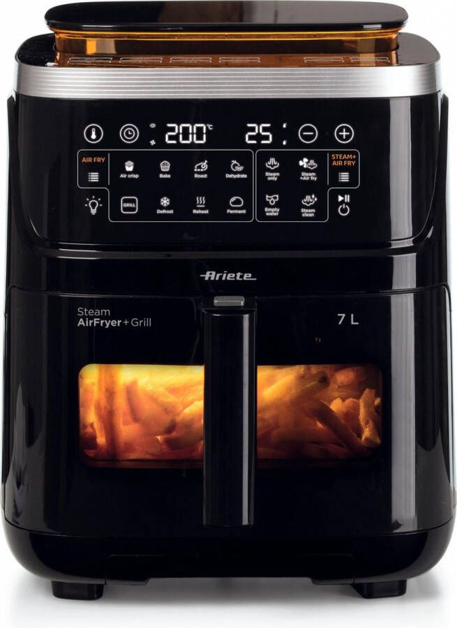 Ariete 4636 00 XXXL Airfryer & Stoomoven vrijstaand (7 liter) Grote heteluchtfriteuse met stoomfunctie XXL 10 kookprogramma's Opwarmfunctie 1 2 tot 6 personen Kijkvenster met licht Digitaal kookboek