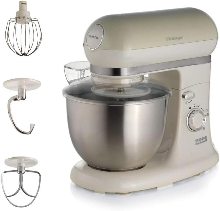 Ariete 1588 03 Vintage keukenmachine 5.5 liter 3 accessoires 2400 Watt 7 snelheden Beige