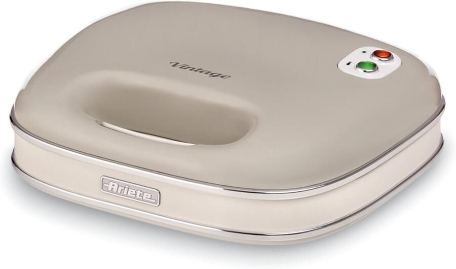 Ariete 1963 03 Vintage tosti-ijzer & Contactgrill – Voor 2 Tosti's – Antiaanbaklaag – 750W – Verticaal Opbergen Beige