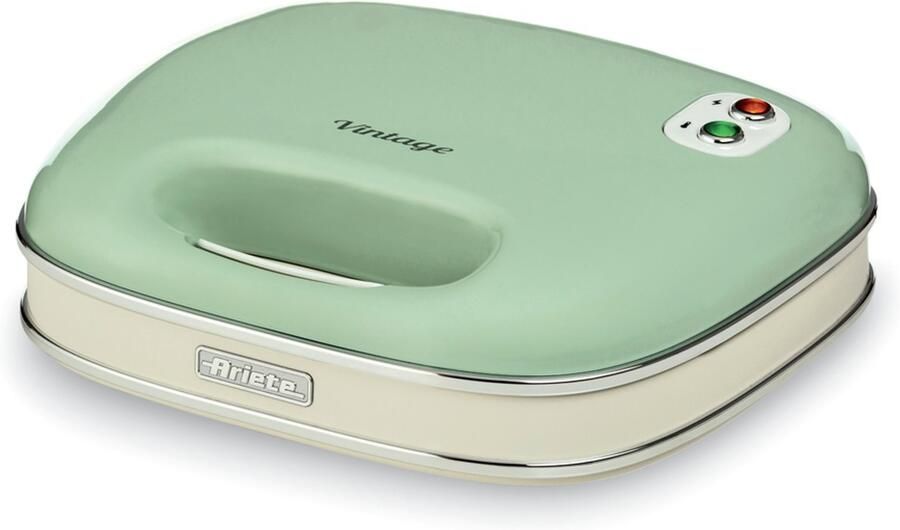 Ariete 1963 04 Vintage tosti-ijzer & Contactgrill – Voor 2 Tosti's – Antiaanbaklaag – 750W – Verticaal Opbergen Groen