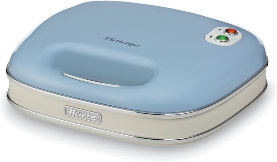 Ariete 1963 05 Vintage tosti-ijzer & Contactgrill – Voor 2 Tosti's – Antiaanbaklaag – 750W – Verticaal Opbergen Blauw