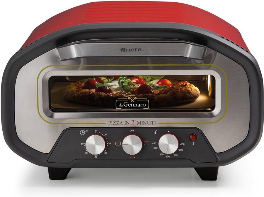 Ariete 3901 00 Elektrische pizza oven 2200 Watt temperatuur tot 430°C Klaar in 2 minuten timer Inclusief 1 pizzasnijder en 1 aluminium schep
