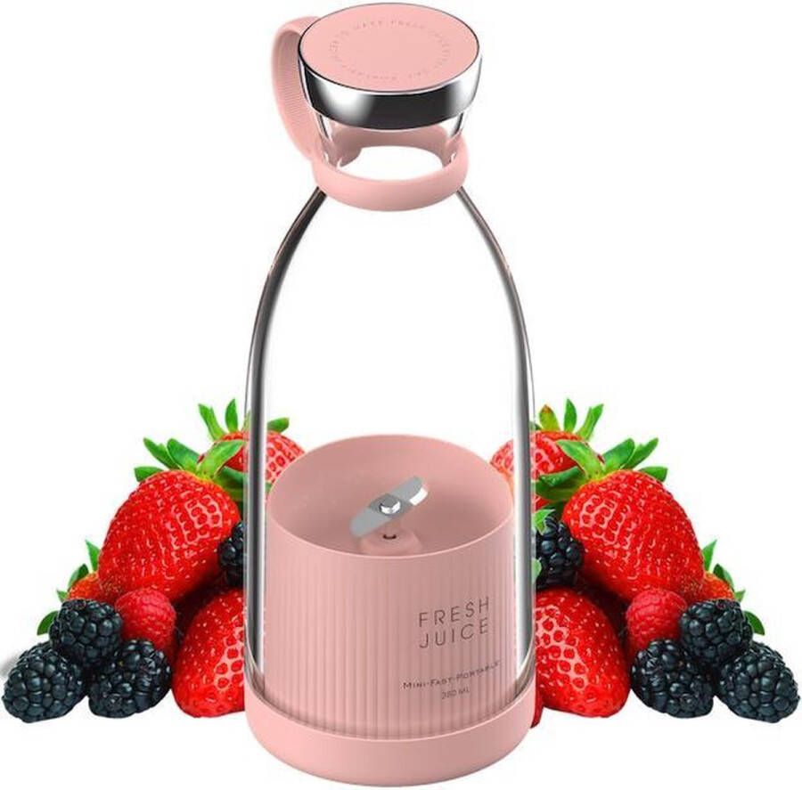Ariko Portable Blender Mini blender voor onderweg smoothie mixer Baby voeding Verse Sapjes 350ml Magnetische USB lader Roze