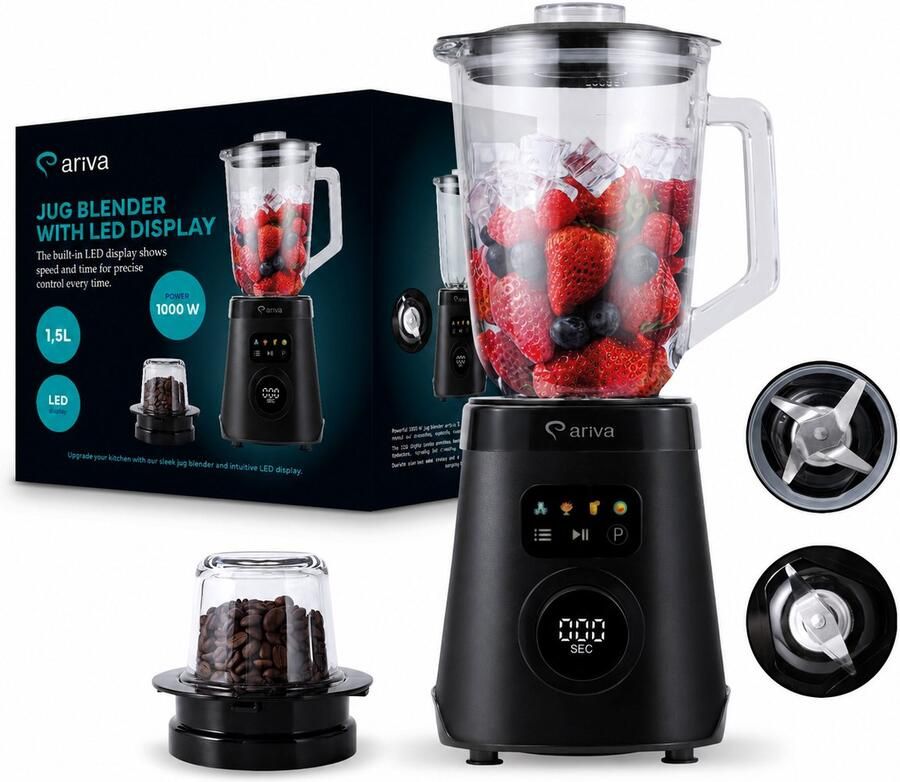 Ariva -Blender-1500W maximaal-1.5L-2 in 1-250G kruidenmolen-Ook voor koffiebonen-Auto clean-RVS