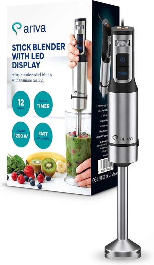 Ariva -Staafmixer-Led-display-1500W-Mixen hakken blenden-Titanium mes-Timer