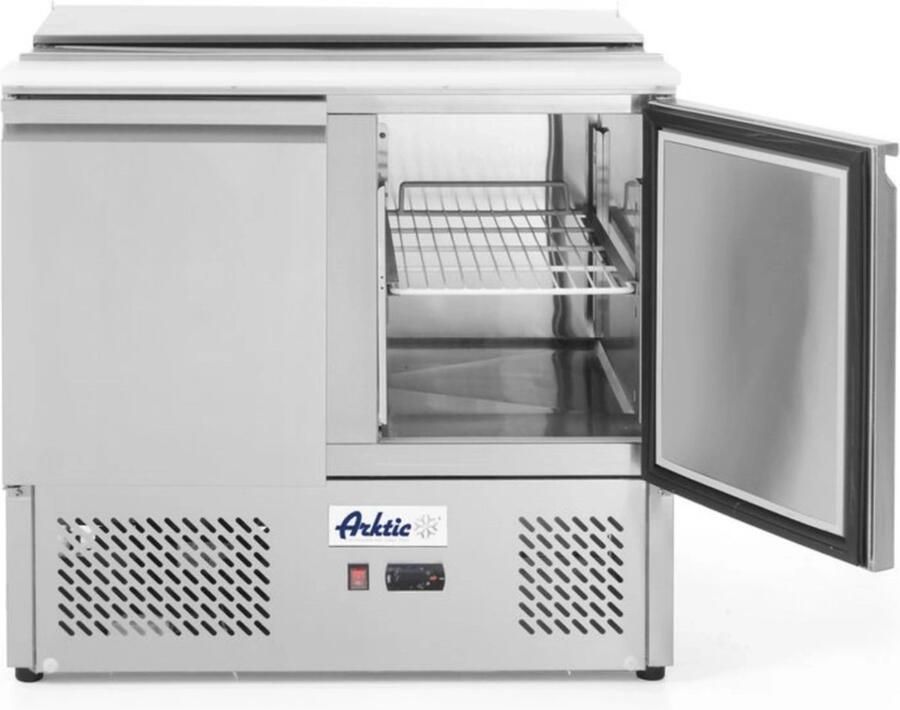 Arktic Saladette KitchenLine 300L 2 Deuren 1 1 GN Boven 2x 1 1 GN + 3x 1 6 GN -2°C +8°C Geforceerd Schuif- Klapdeksel + Snijblad 900x700x888mm Horeca Oven