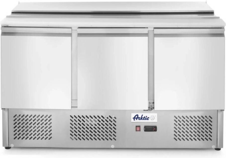 Arktic Saladette KitchenLine 380L 3 Deuren 1 1 GN Boven 4x 1 1 GN -2°C +8°C Geforceerd Schuif- Klapdeksel + Snijblad 1365x700x888mm Horeca Oven