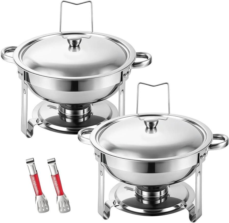 ArtiZo Buffetset warmhoudpan voedsel verwarmer set van 2 rond 4.5 liter RVS
