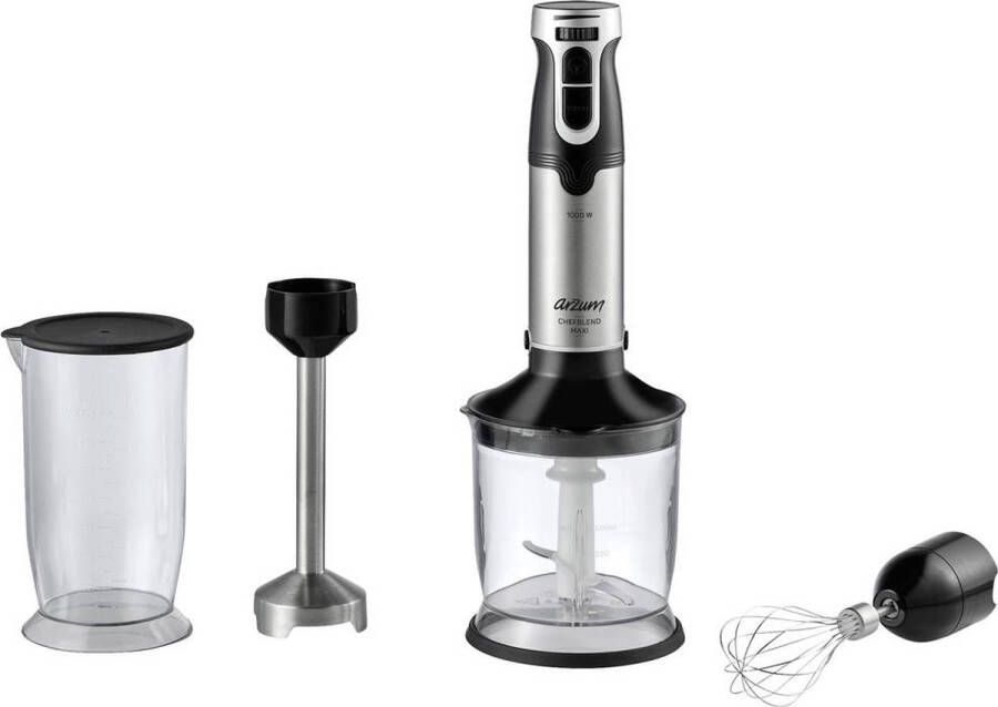 Arzum Chefblend Maxi Staafmixer Set AR1162 1000 W Traploze snelheidsinstelling Maatbeker Mixbeker Zwart RVS