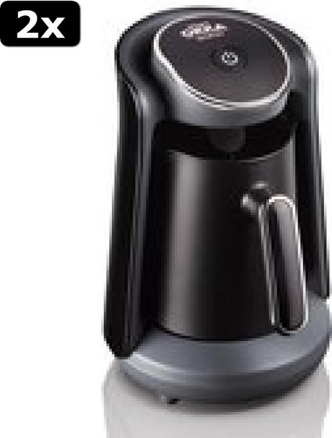 Arzum 2x OKKA Minio Silver Turkse Koffiemachine Zwart & Chroom 4 kopjes OK004-K Black & Silver Turkish Coffee Maker