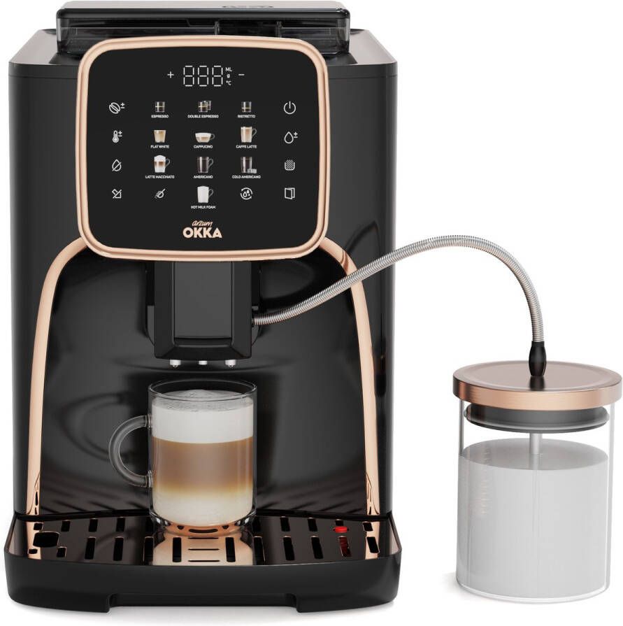 Arzum OKKA Espresso Pro M Automatische Espressomachine OK0028-0500 Koper 11 Koffiepecialiteiten Touchscreen Melkopschuimer Verstelbare temperatuur en maalgraad 19 bar Kopjesverwarmer Automatische reiniging 1450W