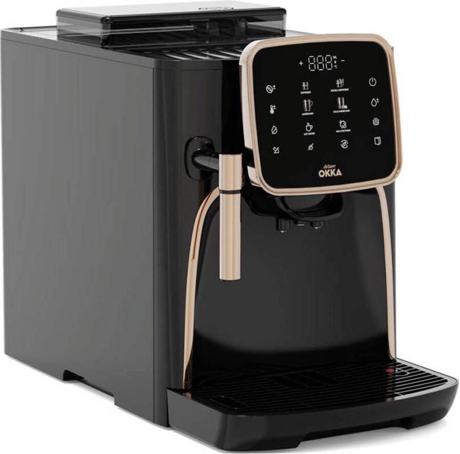 Arzum OKKA Espresso Pro M Automatische Espressomachine OK0030-0400 Chroom 11 Koffiepecialiteiten Touchscreen Melkopschuimer Verstelbare temperatuur en maalgraad 19 bar Kopjesverwarmer Automatische reiniging 1450W