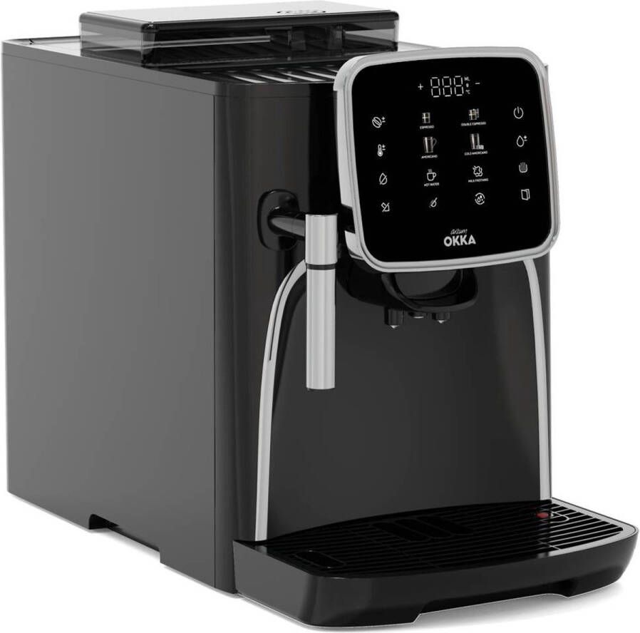 Arzum OKKA Espresso Pro M Automatische Espressomachine OK0030-0500 Chroom 11 Koffiepecialiteiten Touchscreen Melkopschuimer Verstelbare temperatuur en maalgraad 19 bar Kopjesverwarmer Automatische reiniging 1450W