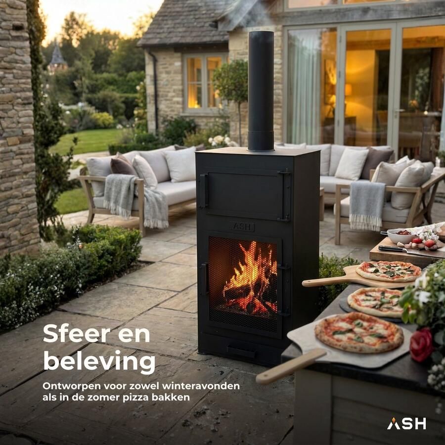 Ash Forno Pizza Oven voor Buiten – Tuinhaard & BBQ in één – Inclusief Pizzasteen – Dubbelwandig Staal – 126 cm