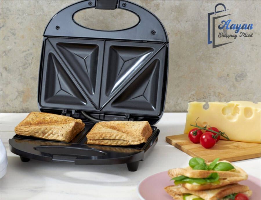 Aayan Sandwichmaker met antiaanbaklaag – perfecte en gemakkelijke tosti's in enkele minuten! 750W – toaster broodrooster – toaster grill – toaster broodrooster 4 snedes 63409