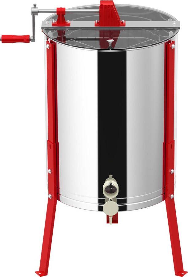 Aufun Honingslinger van roestvrij staal 4 ramen handmatig tangentiële slinger met slinger verstelbare poten en deksel diameter 54 cm hoogte 111 cm